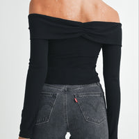 Ruched Ribbed Jersey Off Shoulder Top