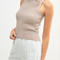 Ribbed Knit High Neck Sleeveless Top