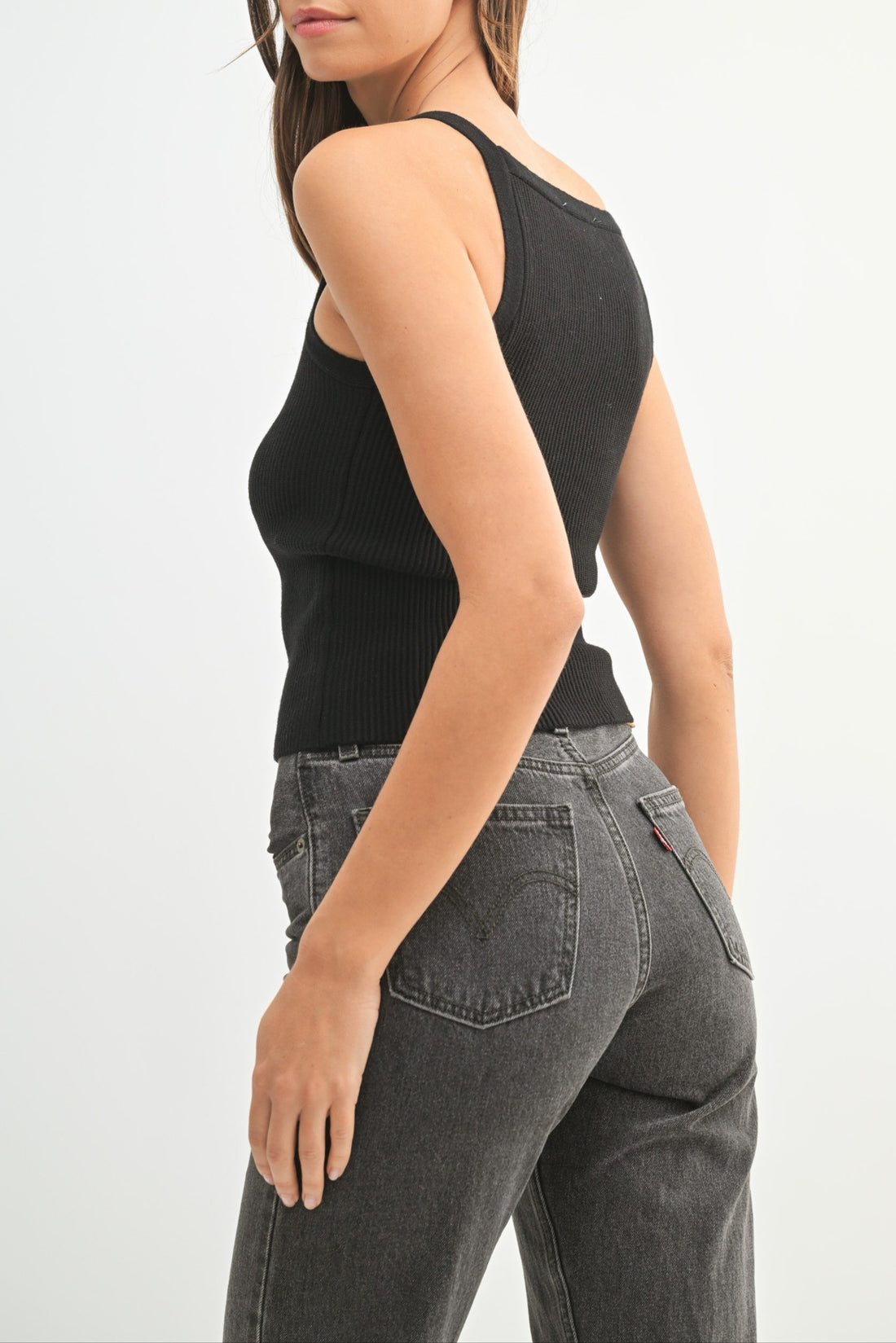 Ribbed Knit High Neck Sleeveless Top