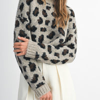 Fuzzy Leopard Print Cropped Sweater