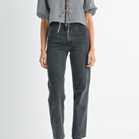 Gingham Puff Sleeve Tie-Front Cropped Blouse