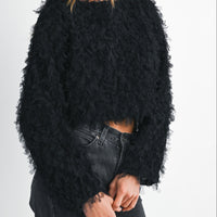 Textured Fringe Long Sleeve Cropped Top