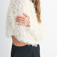 Textured Fringe Long Sleeve Cropped Top