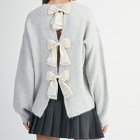 Back Bow Detail Open Slit Knit Pullover Sweater