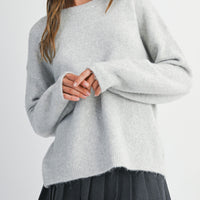 Back Bow Detail Open Slit Knit Pullover Sweater