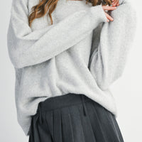 Back Bow Detail Open Slit Knit Pullover Sweater