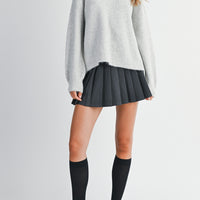 Back Bow Detail Open Slit Knit Pullover Sweater