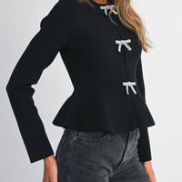 Jewel Bow Peplum Knit Top
