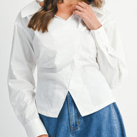 Asymmetric Wrap Blouse with Wide Collar