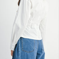 Asymmetric Wrap Blouse with Wide Collar