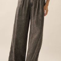 Pleated Wide Leg Light Denim Pants
