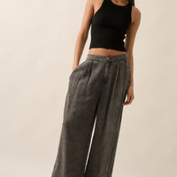Pleated Wide Leg Light Denim Pants
