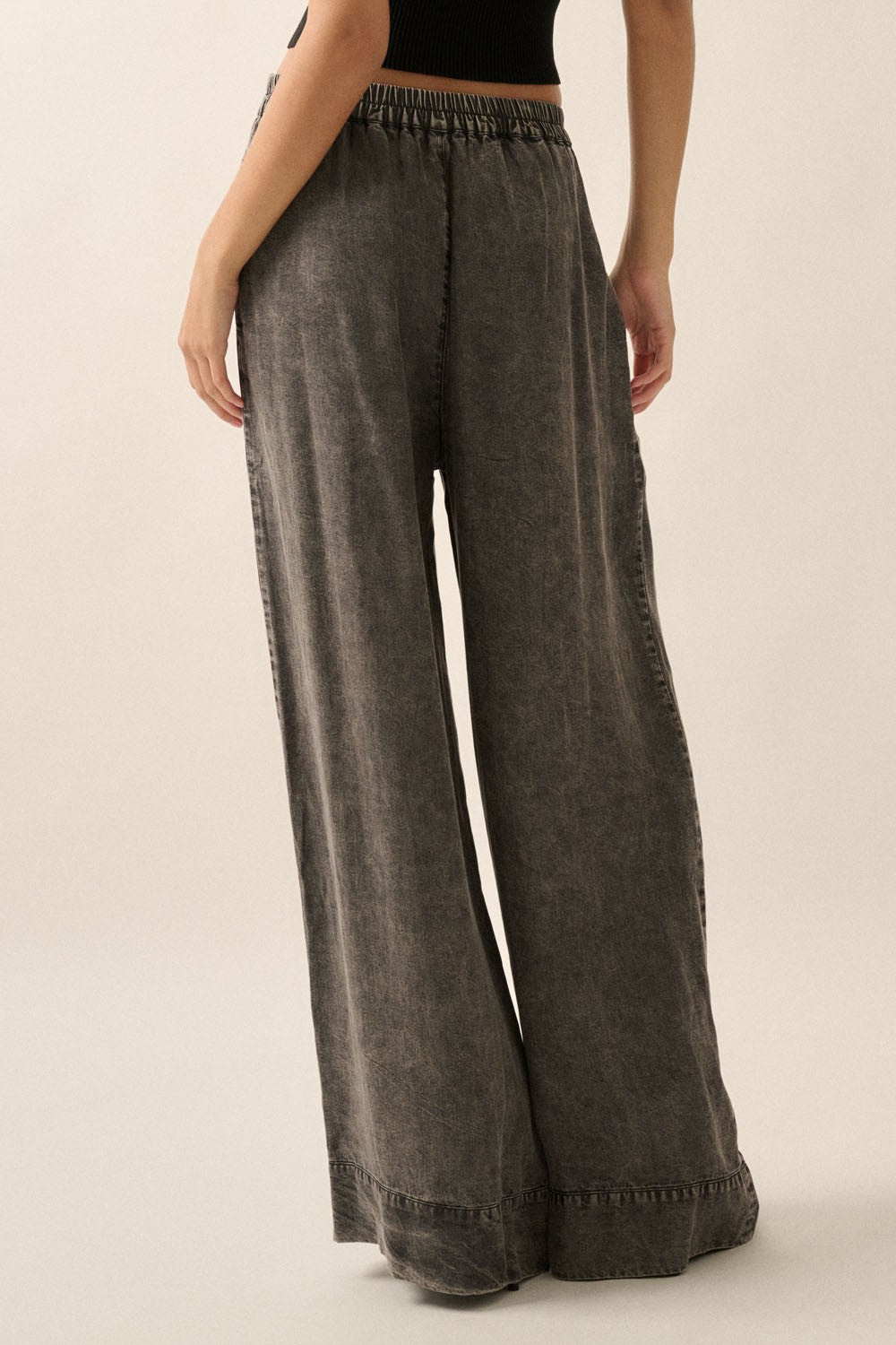 Pleated Wide Leg Light Denim Pants