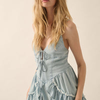 Light Denim Ruffle Tie-Front Romper