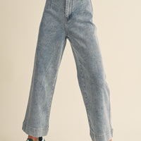 Washed Denim Crop Pants