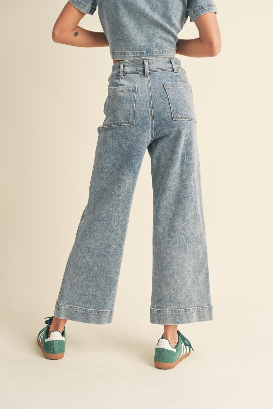 Washed Denim Crop Pants