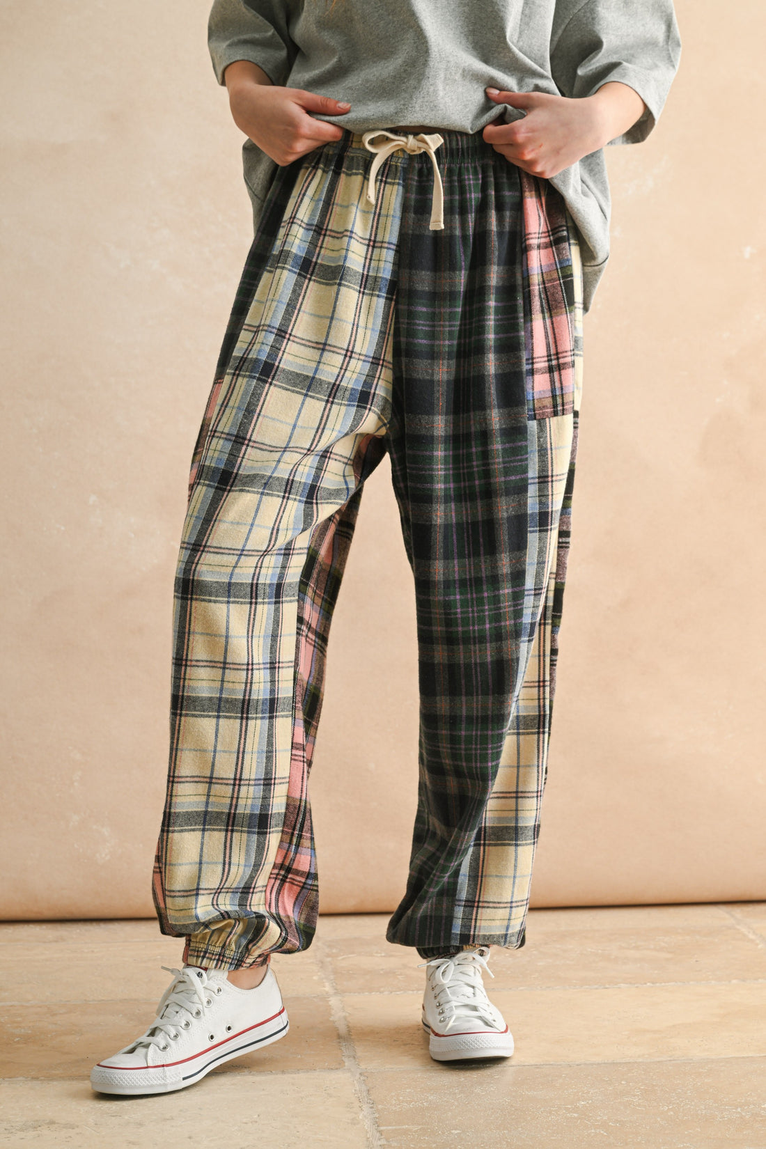Mixed Plaid Patchwork Relaxed Pants