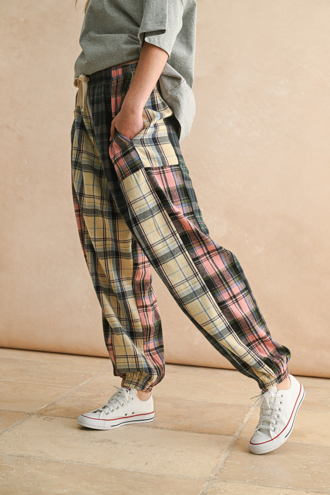 Mixed Plaid Patchwork Relaxed Pants