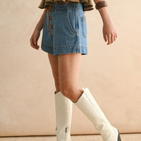 Suede Lace-Up Denim Shorts