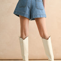 Suede Lace-Up Denim Shorts