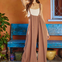 Boho Wide Leg Textured Suspender Pants