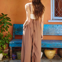 Boho Wide Leg Textured Suspender Pants