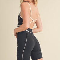 Trim Detail Active Romper in Black