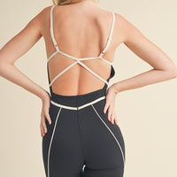 Trim Detail Active Romper in Black