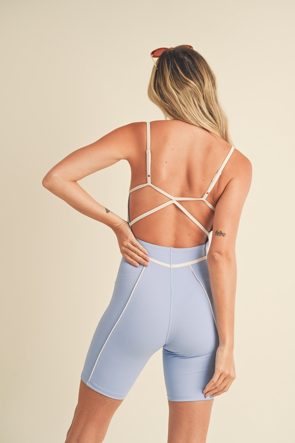 Trim Detail Active Romper in Blue