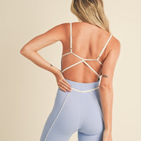 Trim Detail Active Romper in Blue