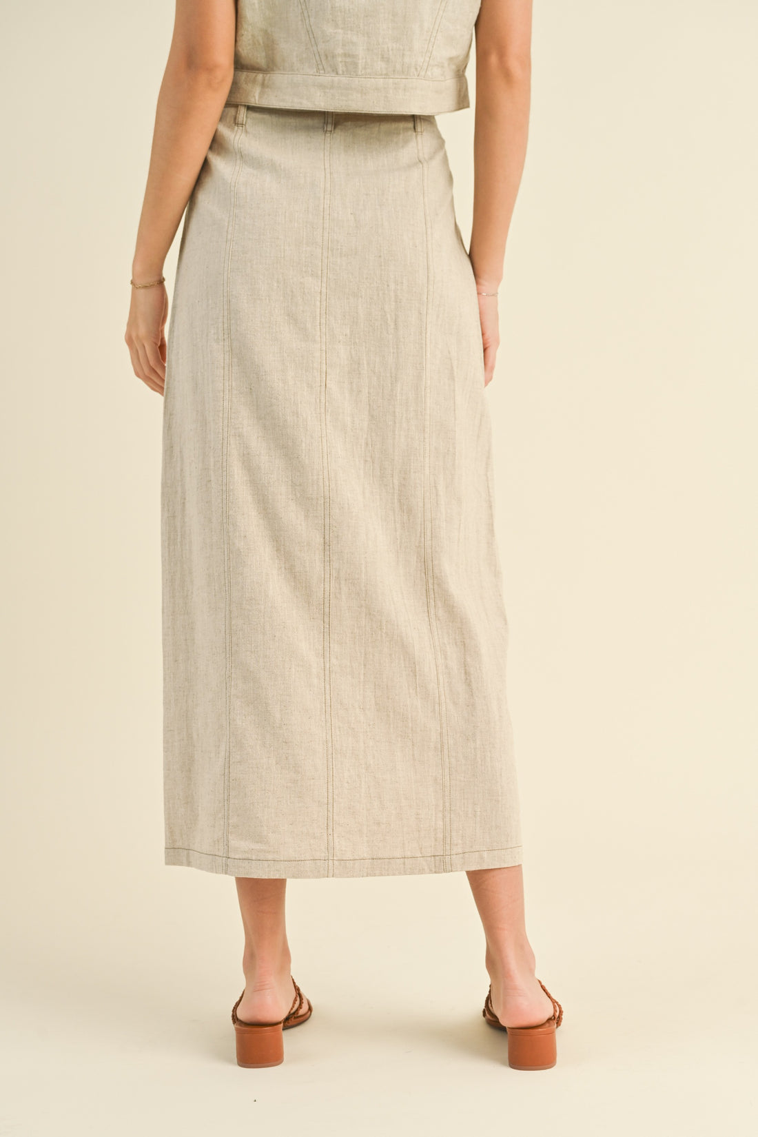 Linen Front Slit Maxi Skirt