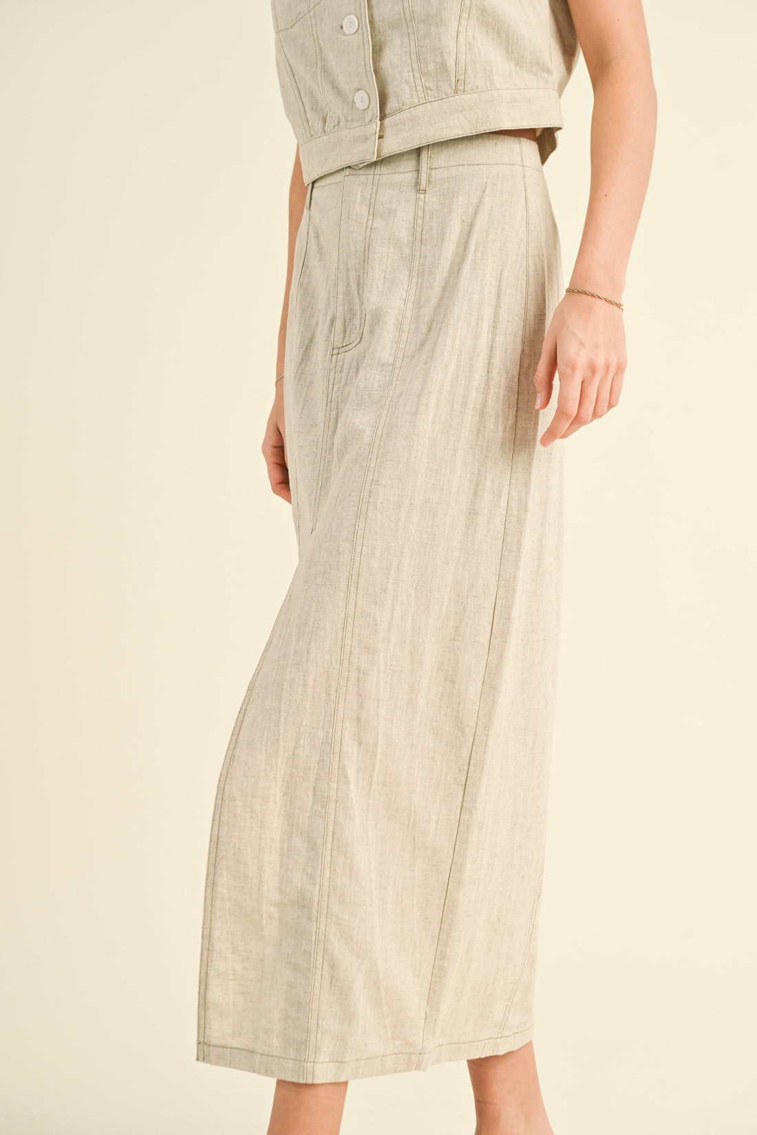 Linen Front Slit Maxi Skirt