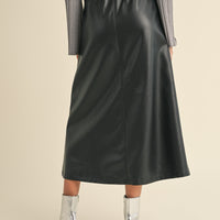Front Slit A line Maxi Pleather Skirt