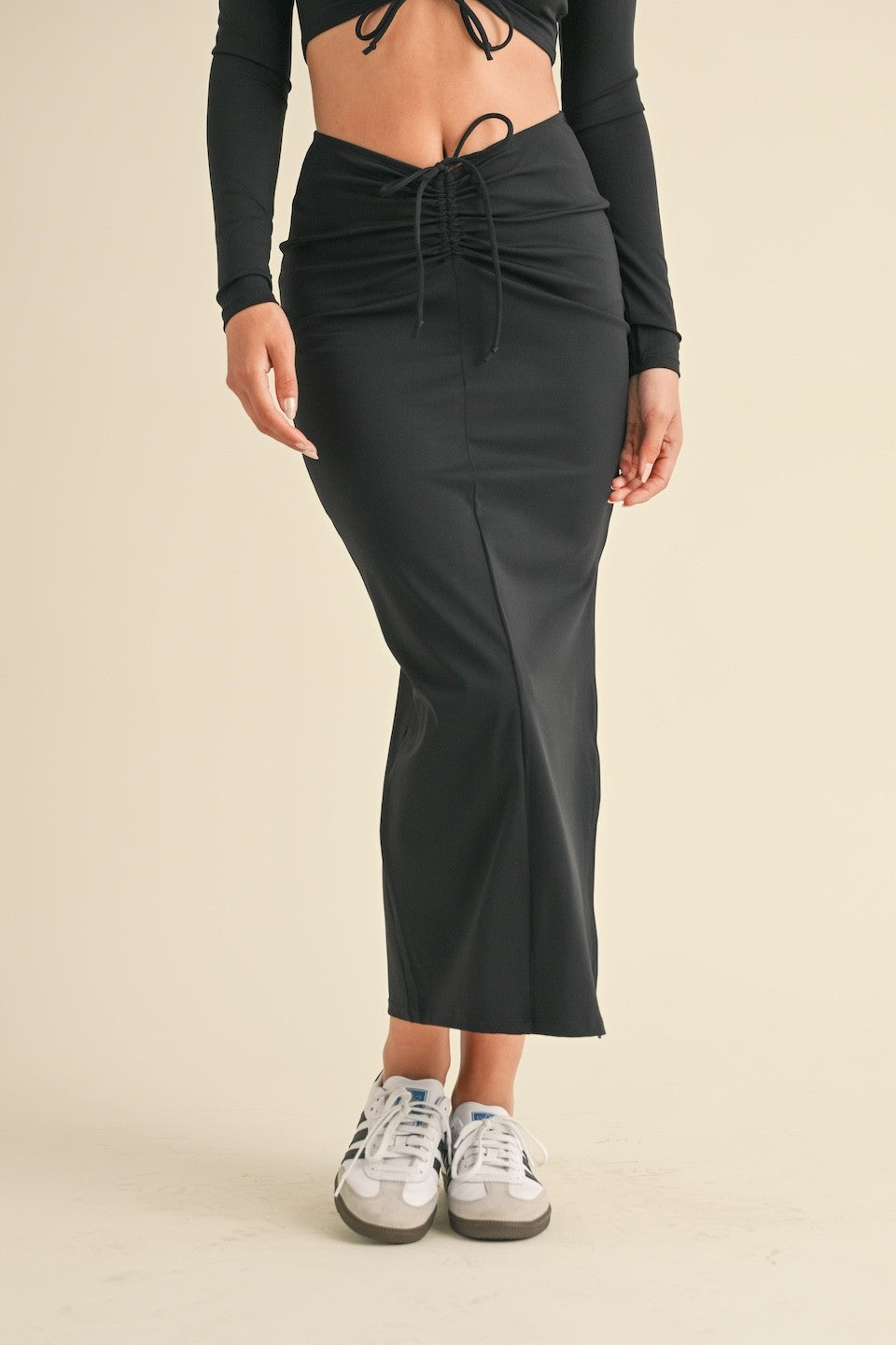 Ruched Side Slit Maxi Skirt