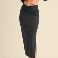 Ruched Side Slit Maxi Skirt