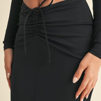 Ruched Side Slit Maxi Skirt