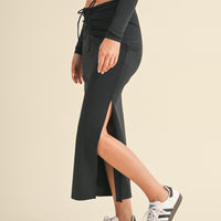 Ruched Side Slit Maxi Skirt