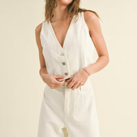 Washed Denim Crop Vest