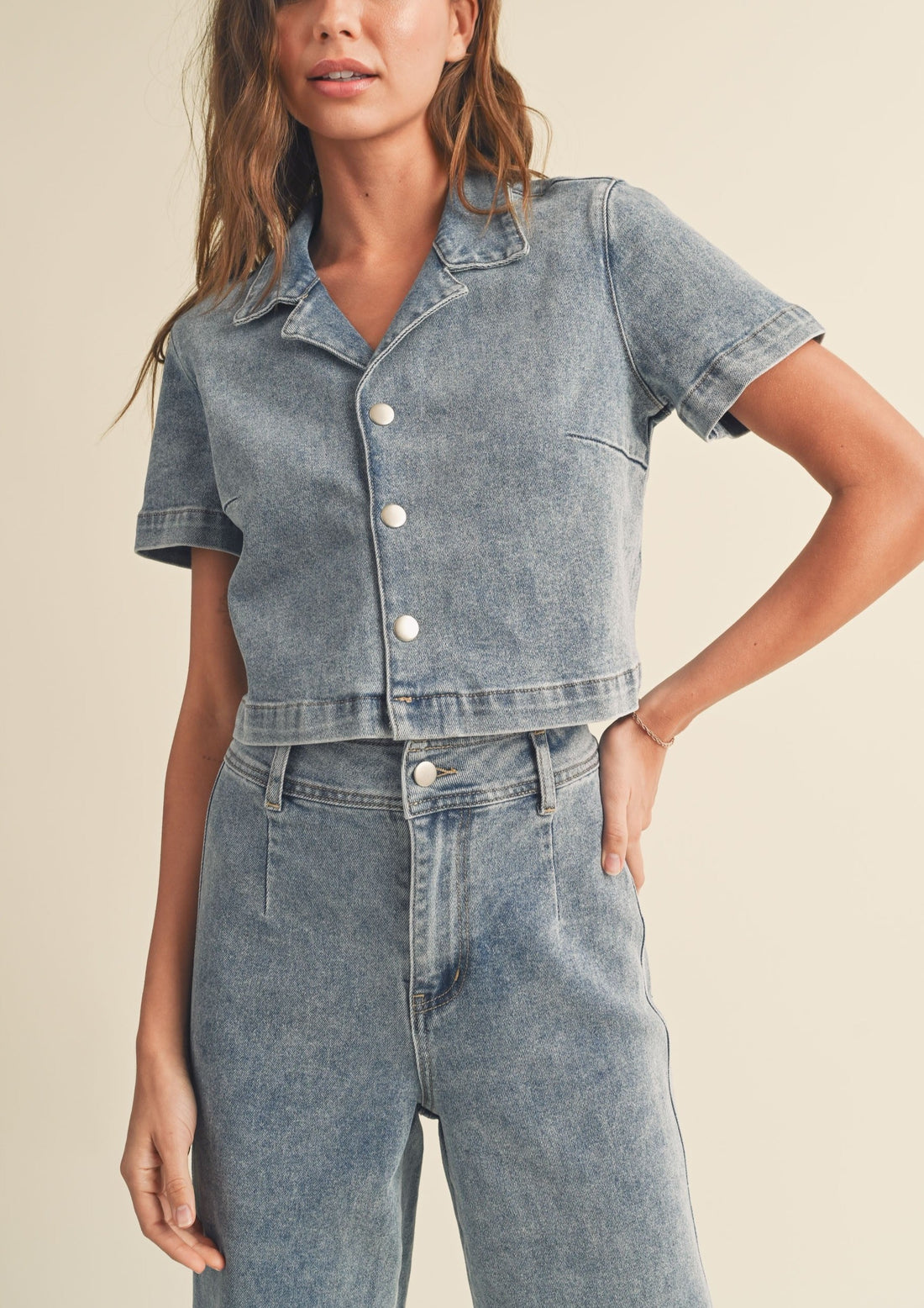 Washed Denim Collard Shirt