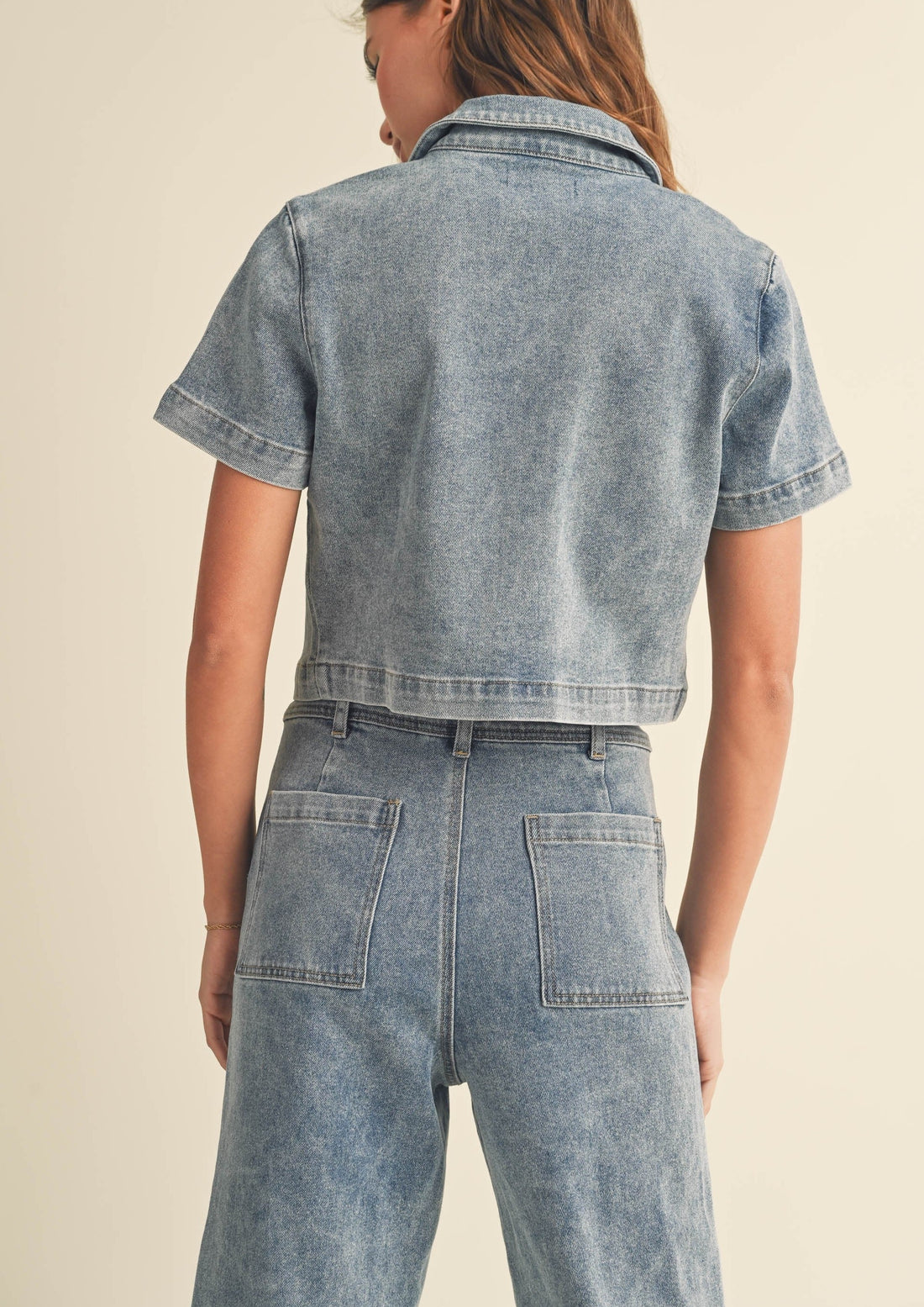Washed Denim Collard Shirt