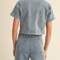Washed Denim Collard Shirt