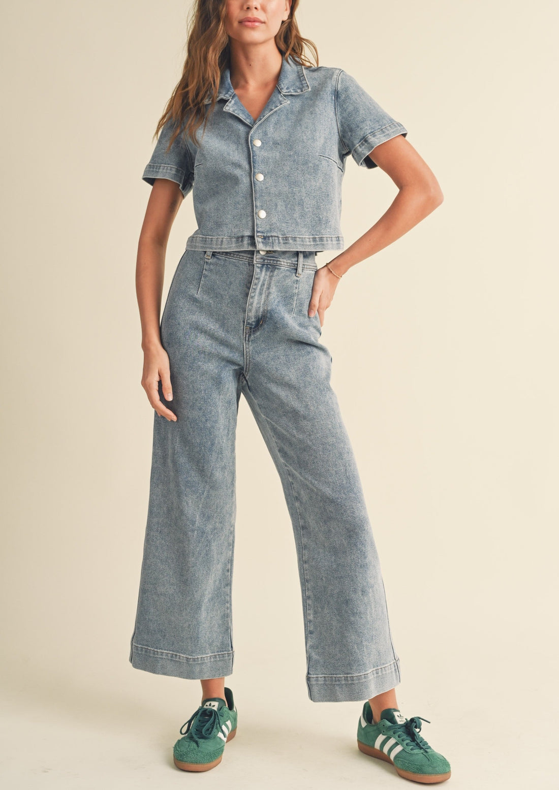 Washed Denim Collard Shirt