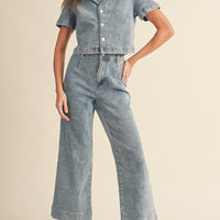 Washed Denim Collard Shirt