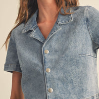 Washed Denim Collard Shirt