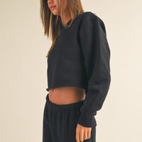 Fleece Raw Edge Crop Sweatshirt