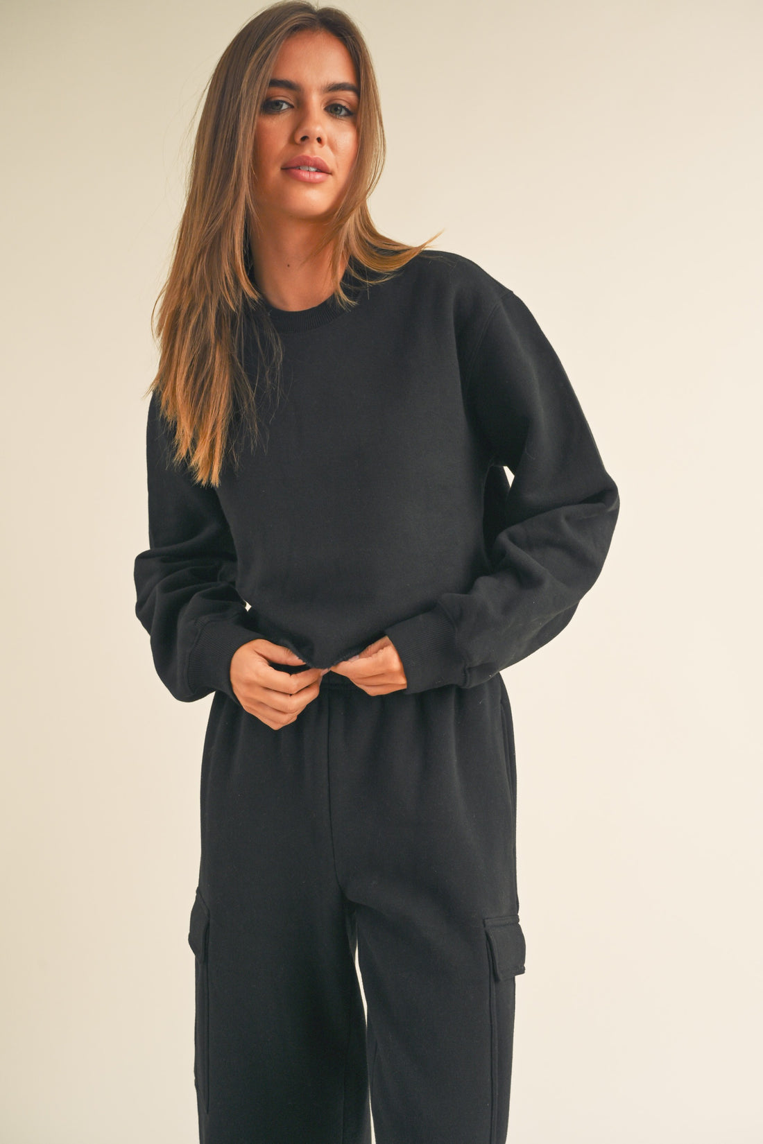 Fleece Raw Edge Crop Sweatshirt