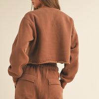 Fleece Raw Edge Crop Sweatshirt