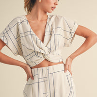 Grid Pattern Crop Blouse