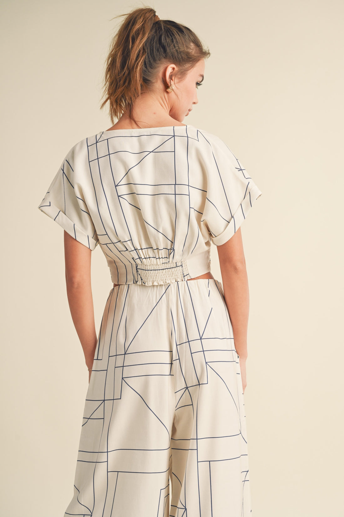 Grid Pattern Crop Blouse