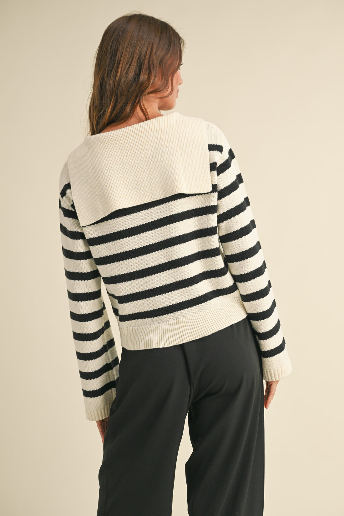 Stripe Lace up Sailor Collar Sweater